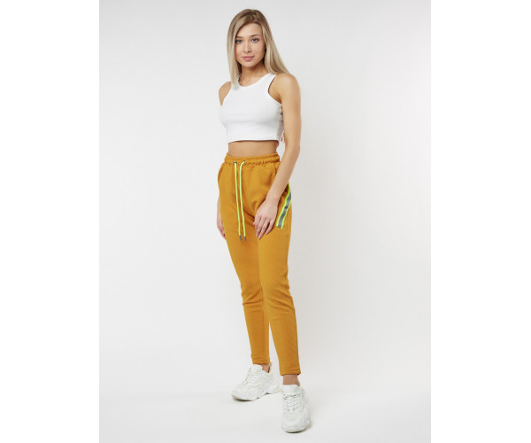 Брюки зауженные женские горчичного цвета 222066G