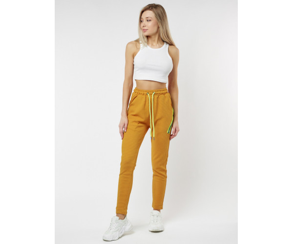 Брюки зауженные женские горчичного цвета 222066G