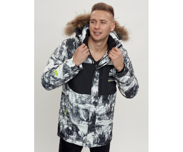 Зимняя куртка с мехом мужская светло-серого цвета 404SS