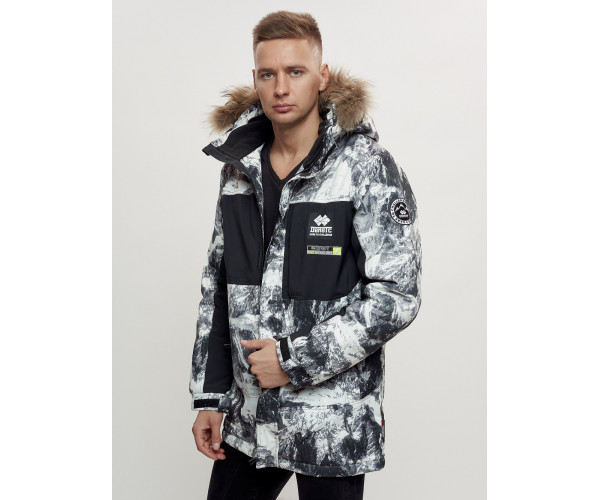 Зимняя куртка с мехом мужская светло-серого цвета 404SS