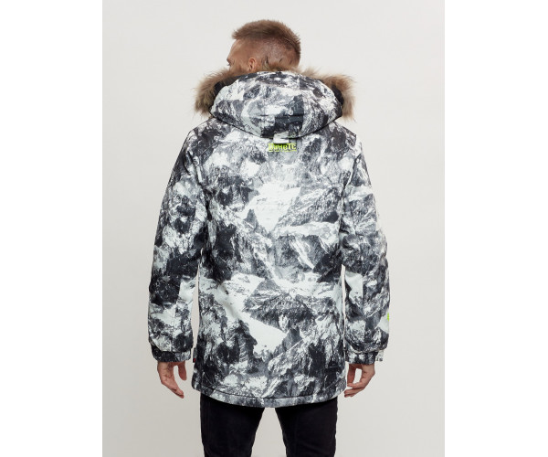 Зимняя куртка с мехом мужская светло-серого цвета 404SS