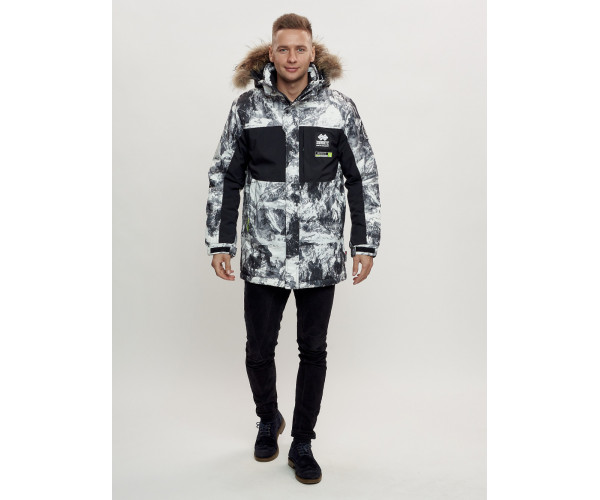 Зимняя куртка с мехом мужская светло-серого цвета 404SS