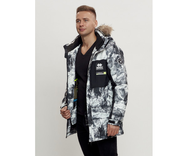 Зимняя куртка с мехом мужская светло-серого цвета 404SS