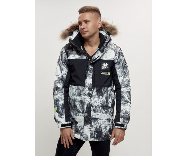 Зимняя куртка с мехом мужская светло-серого цвета 404SS