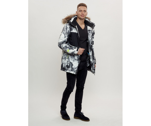 Зимняя куртка с мехом мужская светло-серого цвета 404SS