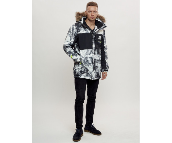 Зимняя куртка с мехом мужская светло-серого цвета 404SS