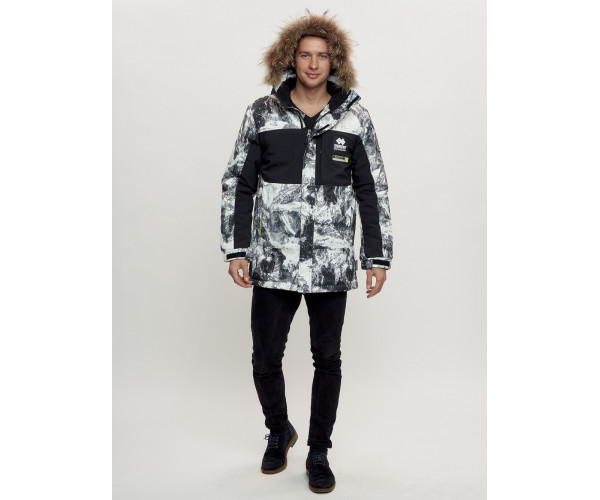 Зимняя куртка с мехом мужская светло-серого цвета 404SS