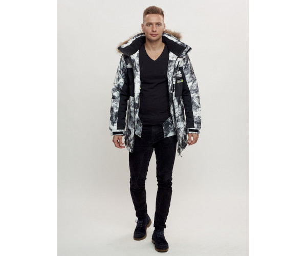 Зимняя куртка с мехом мужская светло-серого цвета 404SS