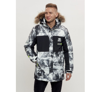 Зимняя куртка с мехом мужская светло-серого цвета 404SS