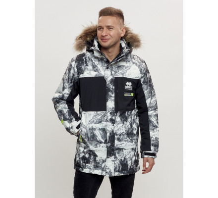 Зимняя куртка с мехом мужская светло-серого цвета 404SS