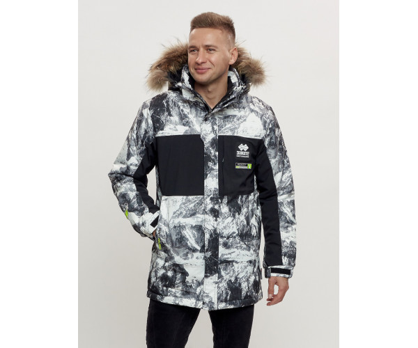 Зимняя куртка с мехом мужская светло-серого цвета 404SS