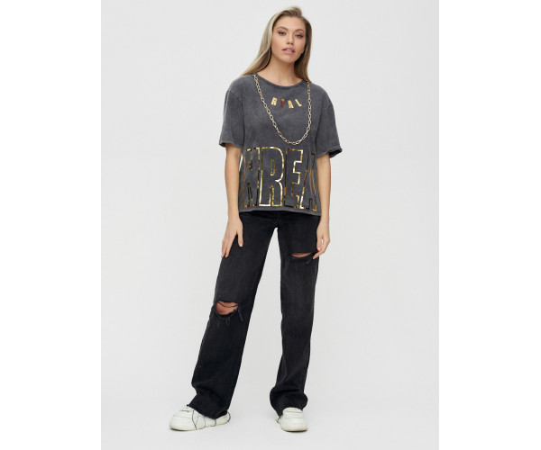 Женские футболки с надписями серого цвета 65015Sr