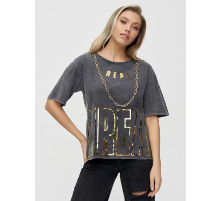 Женские футболки с надписями серого цвета 65015Sr