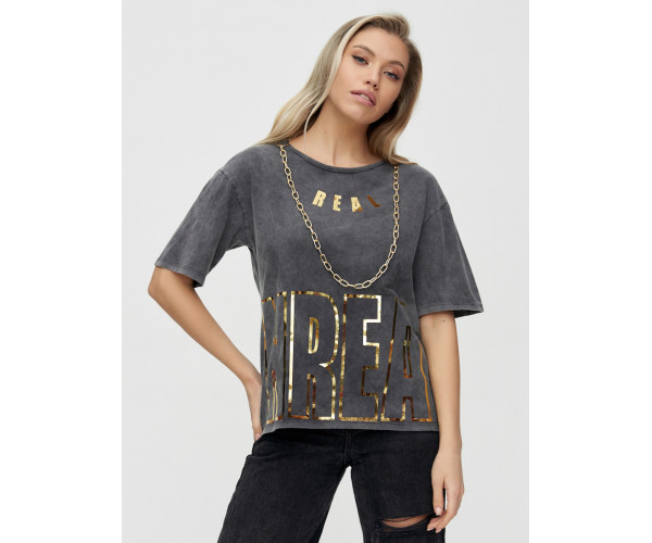 Женские футболки с надписями серого цвета 65015Sr