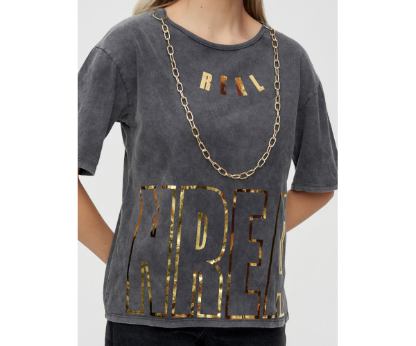 Женские футболки с надписями серого цвета 65015Sr