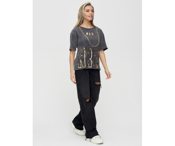 Женские футболки с надписями серого цвета 65015Sr