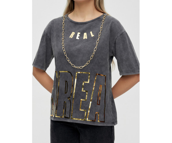 Женские футболки с надписями серого цвета 65015Sr