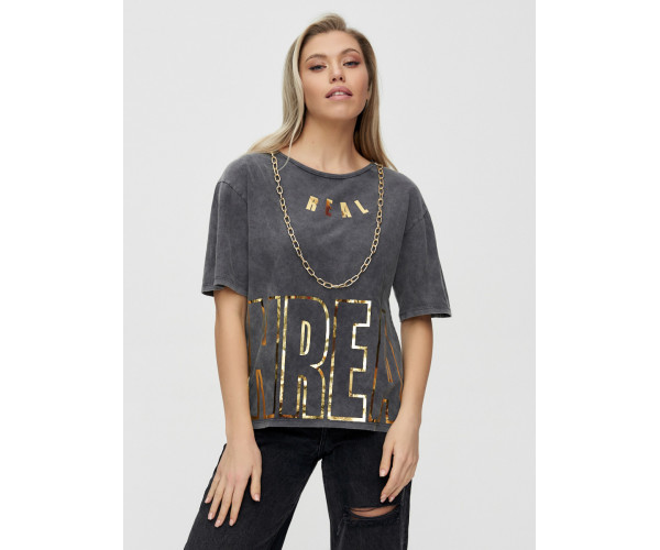 Женские футболки с надписями серого цвета 65015Sr