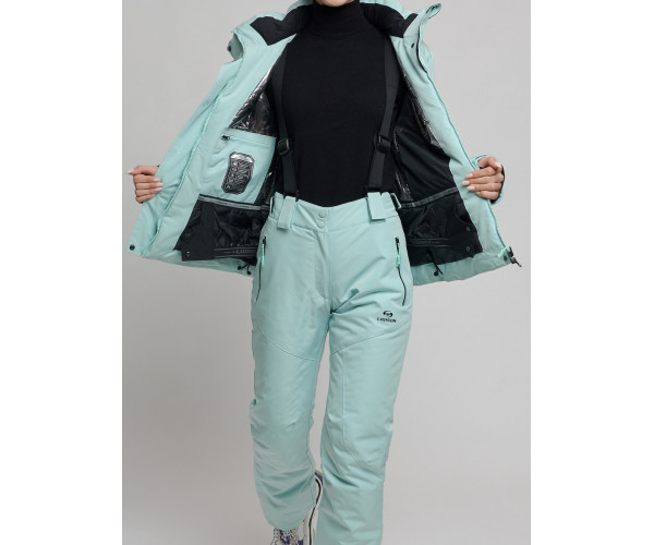 Горнолыжный костюм женский бирюзового цвета 77039Br