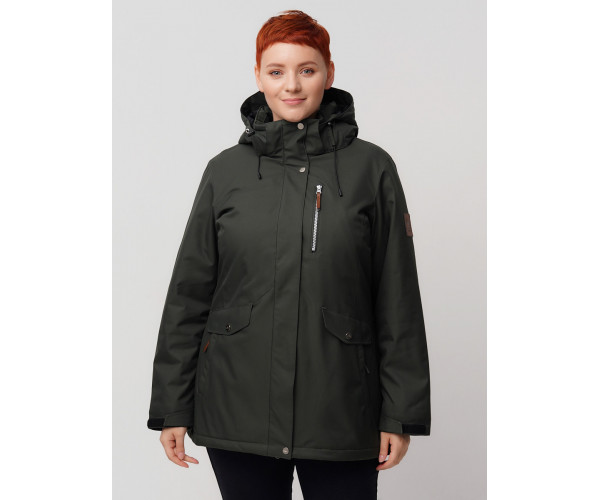 Горнолыжная куртка  bigsize болотного цвета 2047Bt