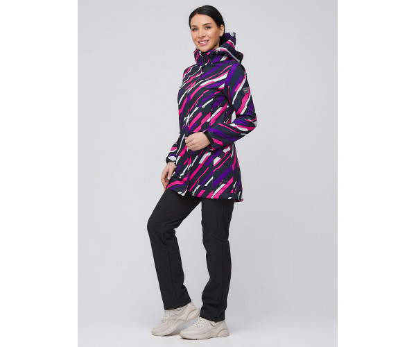 Женский осенний весенний костюм спортивный softshell фиолетового цвета 019221F
