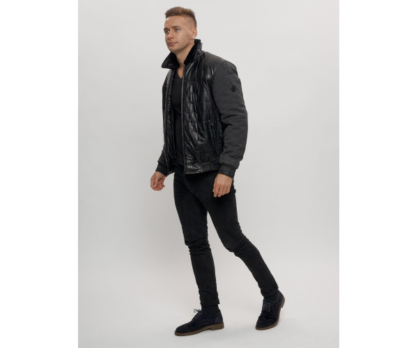Классическая куртка из экокожи мужская черного цвета 2386Ch