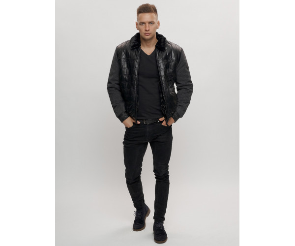 Классическая куртка из экокожи мужская черного цвета 2386Ch