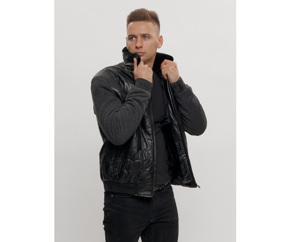 Классическая куртка из экокожи мужская черного цвета 2386Ch