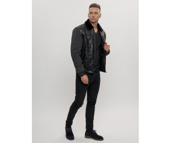 Классическая куртка из экокожи мужская черного цвета 2386Ch