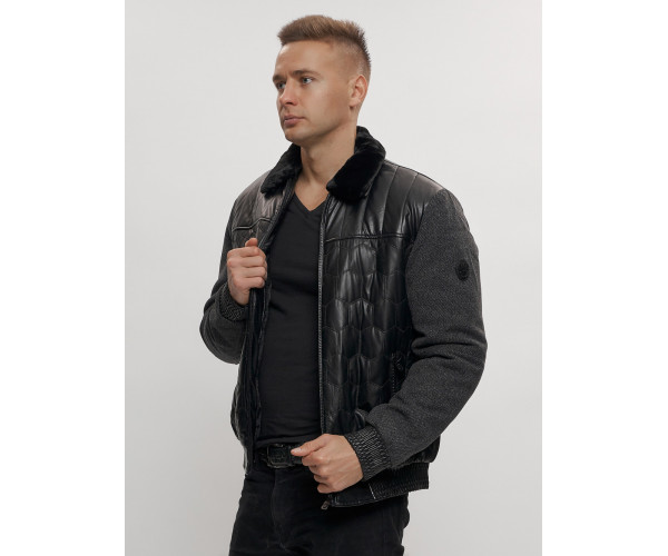 Классическая куртка из экокожи мужская черного цвета 2386Ch