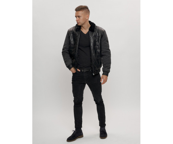 Классическая куртка из экокожи мужская черного цвета 2386Ch