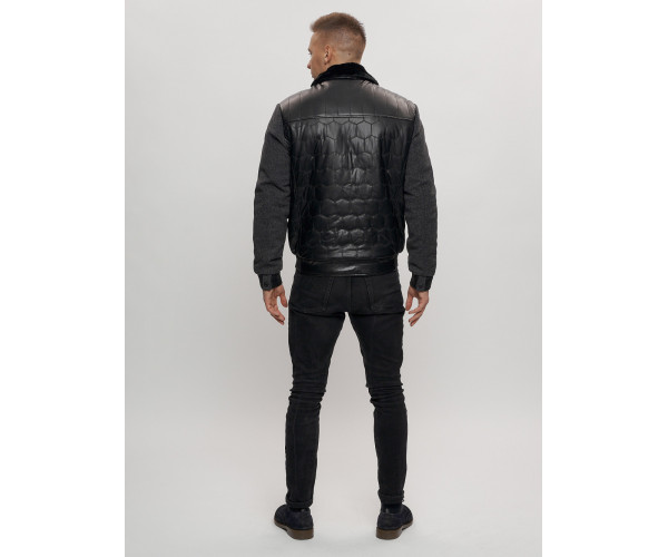 Классическая куртка из экокожи мужская черного цвета 2386Ch