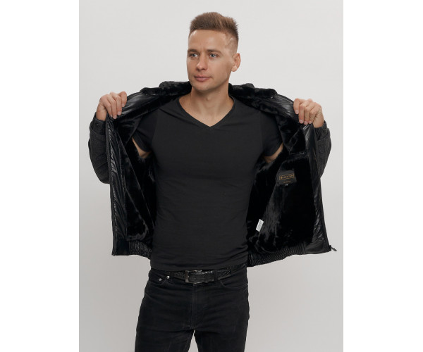 Классическая куртка из экокожи мужская черного цвета 2386Ch