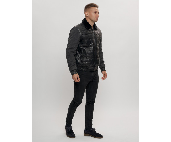 Классическая куртка из экокожи мужская черного цвета 2386Ch