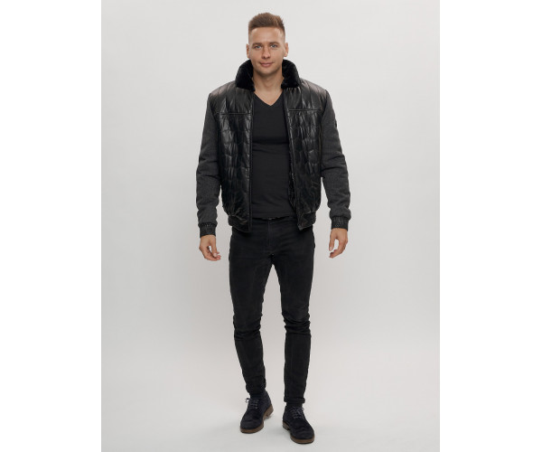 Классическая куртка из экокожи мужская черного цвета 2386Ch