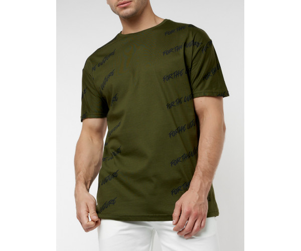 Мужская футболка с надписью хаки цвета 221085Kh