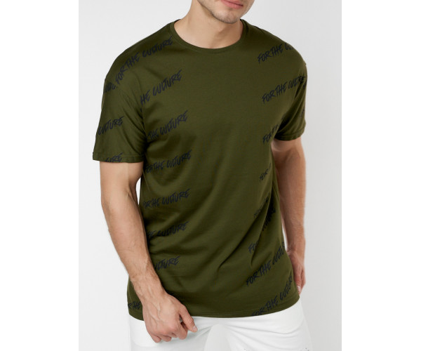 Мужская футболка с надписью хаки цвета 221085Kh