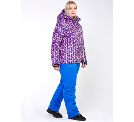 Женский зимний костюм горнолыжный большого размера фиолетового цвета 018112F