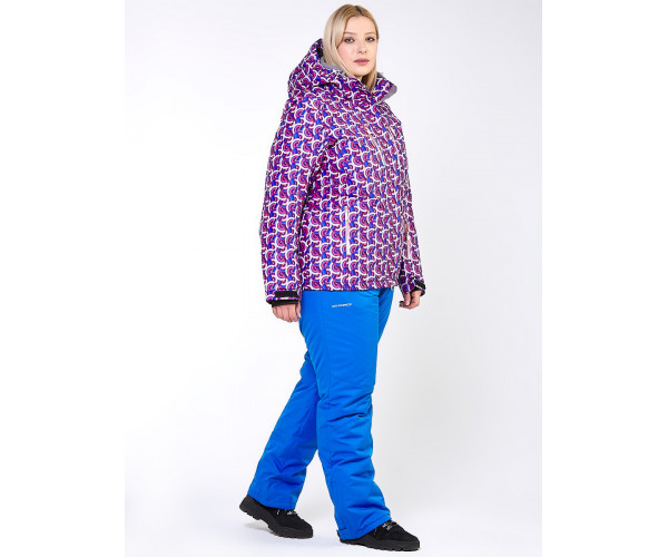 Женский зимний костюм горнолыжный большого размера фиолетового цвета 018112F