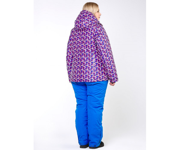 Женский зимний костюм горнолыжный большого размера фиолетового цвета 018112F