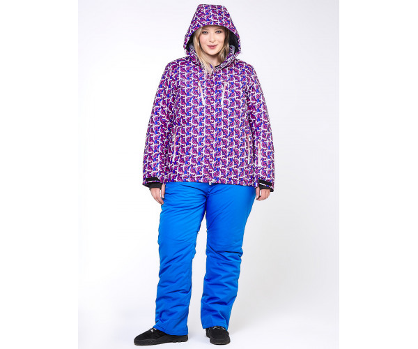 Женский зимний костюм горнолыжный большого размера фиолетового цвета 018112F