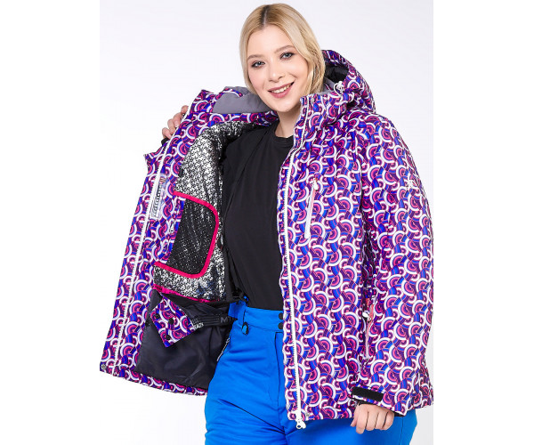 Женский зимний костюм горнолыжный большого размера фиолетового цвета 018112F