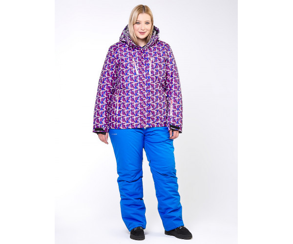 Женский зимний костюм горнолыжный большого размера фиолетового цвета 018112F