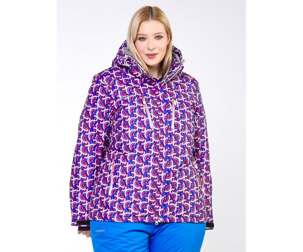 Женский зимний костюм горнолыжный большого размера фиолетового цвета 018112F