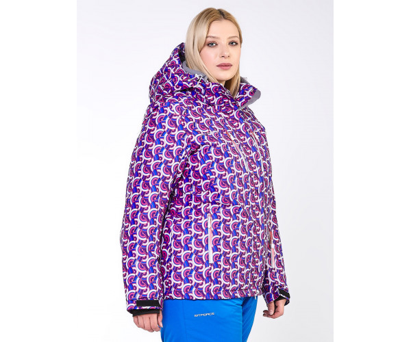 Женский зимний костюм горнолыжный большого размера фиолетового цвета 018112F