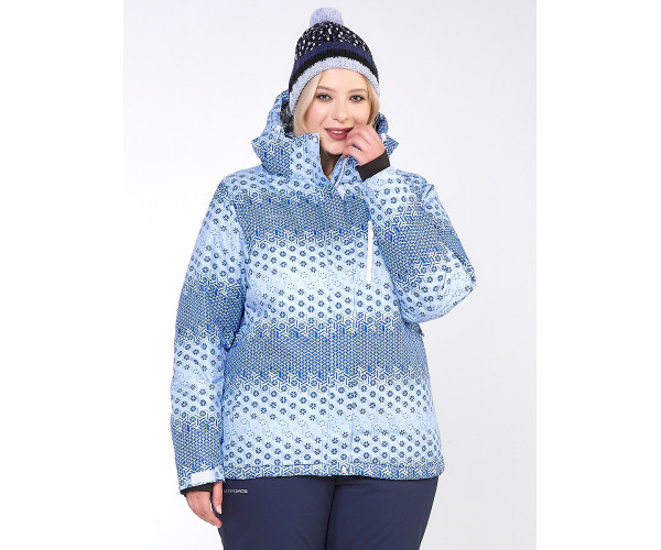 Женская зимняя горнолыжная куртка большого размера синего цвета 1830S