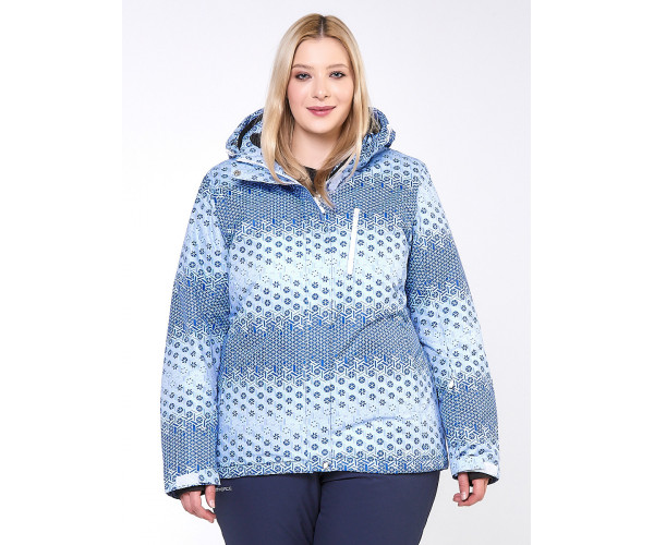 Женская зимняя горнолыжная куртка большого размера синего цвета 1830S
