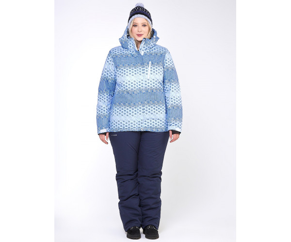 Женская зимняя горнолыжная куртка большого размера синего цвета 1830S