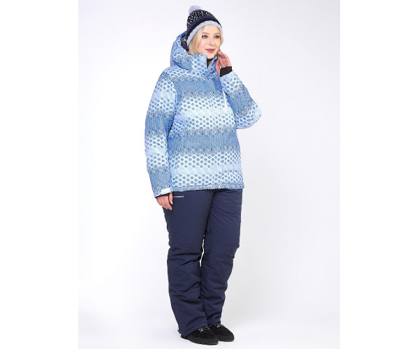 Женская зимняя горнолыжная куртка большого размера синего цвета 1830S