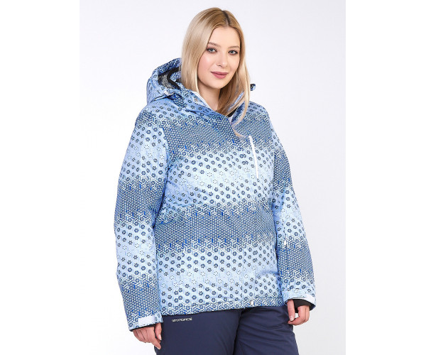 Женская зимняя горнолыжная куртка большого размера синего цвета 1830S